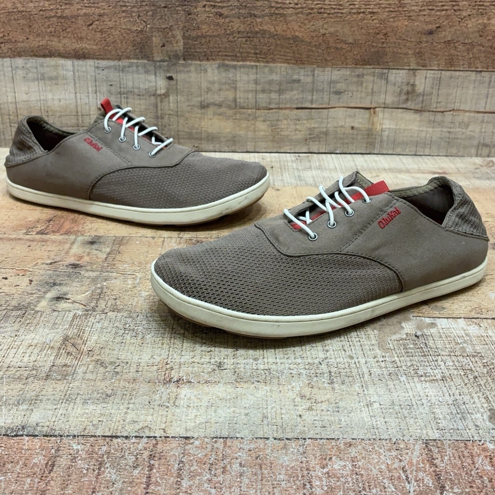 OluKai Nohea Moku Shoes Mens Size 9.5 42.5 Brown Canvas Mesh Casual Sneaker